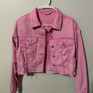 No Boundaries Pink Cropped Denim Jacket